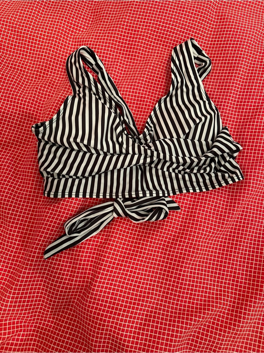 Black & White Striped Tie Swim Bikini Top